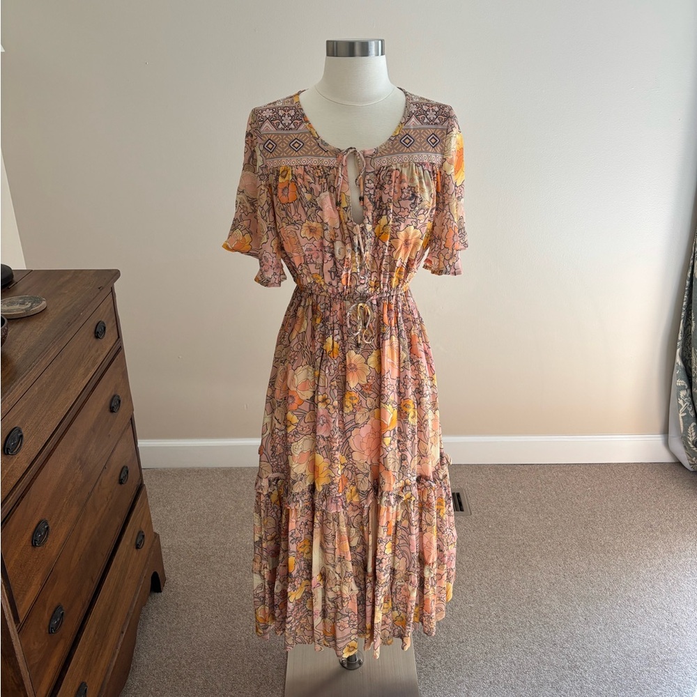Spell Bohemian Floral Midi Dress - Pink and Yellow